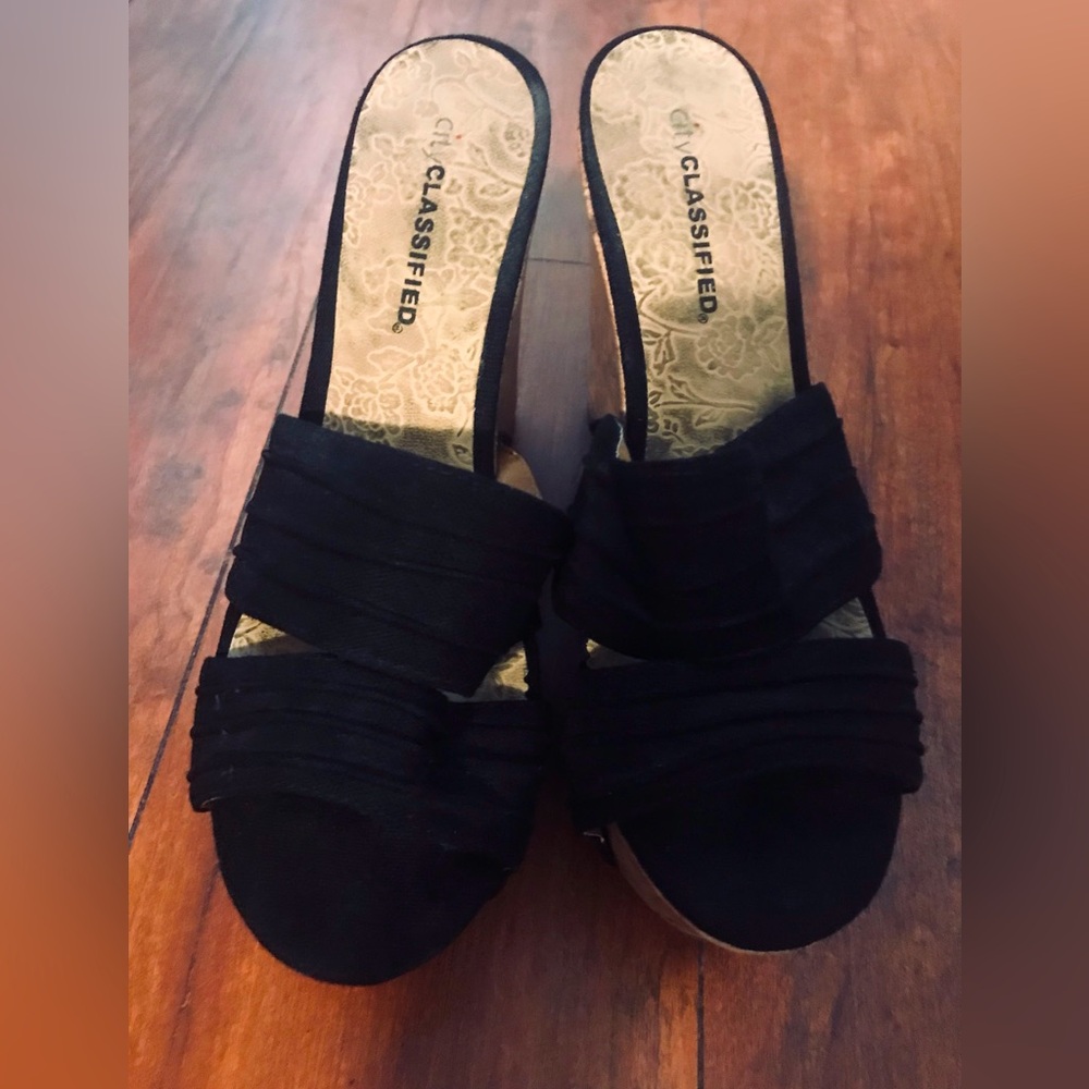 Classified Black& Cork Wedge Heel Sandals